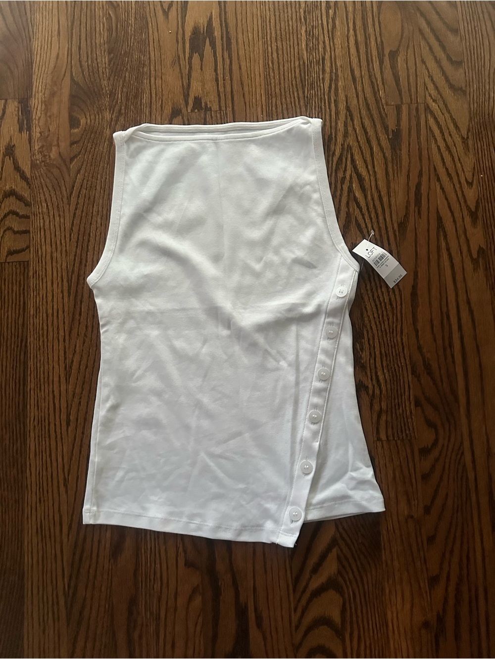 LOFT White Side-Button Ribbed Tank